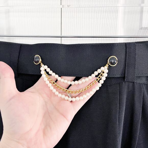 SK & Company Vintage Black Pencil Skirt with Pearl and Chain Belt - Picture 3 of 8
